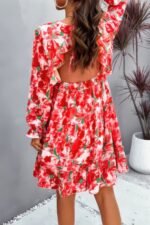 Elegant Printed V Neck Ruffled A Line Mini Dress - Image 18