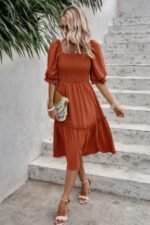 Square Neck Puff Sleeve Ruffle Hem Dress - Image 4