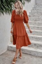 Square Neck Puff Sleeve Ruffle Hem Dress - Image 6