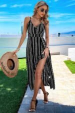 V Neck Geo Print Split Thigh Sleeveless Cami Dress