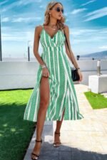 V Neck Geo Print Split Thigh Sleeveless Cami Dress - Image 9