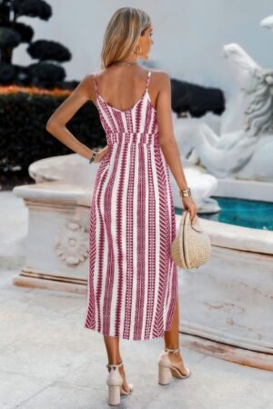 V Neck Geo Print Split Thigh Sleeveless Cami Dress V Neck Geo Print Split Thigh Sleeveless Cami Dress