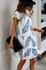 Leaf Print Ruffle Sleeves A Line Midi Dress - Image 3