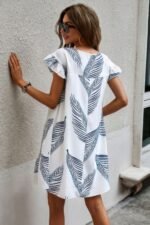 Leaf Print Ruffle Sleeves A Line Midi Dress - Image 5