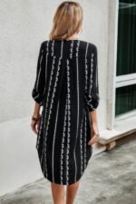 Striped Print Roll Tab Sleeve Tunic Loose Dress - Image 5