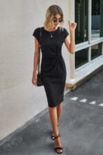 Solid Crewneck Short Sleeve High Waisted Fit Midi