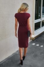 Solid Crewneck Short Sleeve High Waisted Fit Midi