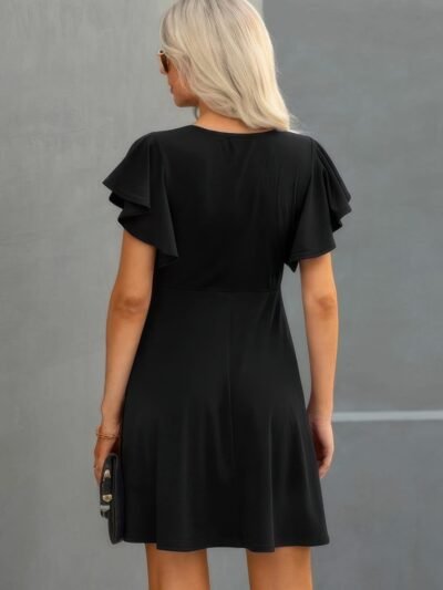 Elegant Solid Crew Neck Butterfly Sleeve Slim Dress Elegant Solid Crew Neck Butterfly Sleeve Slim Dress
