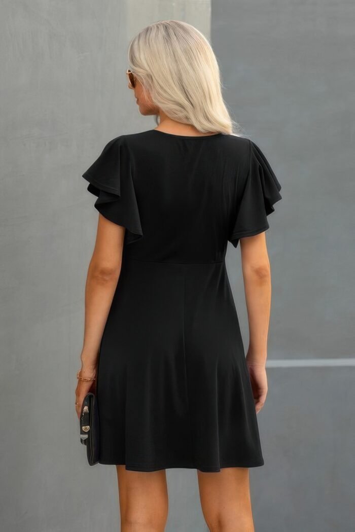 Elegant solid crew neck butterfly sleeve slim dress - image 2