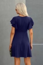 Elegant Solid Crew Neck Butterfly Sleeve Slim Dress - Image 4