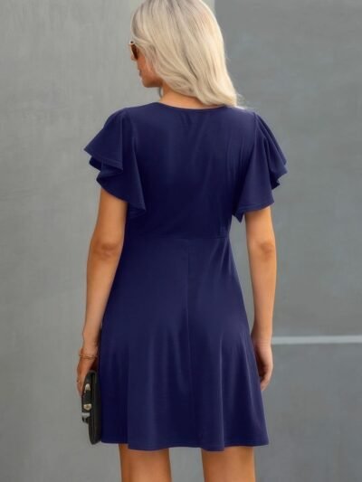 Elegant Solid Crew Neck Butterfly Sleeve Slim Dress Elegant Solid Crew Neck Butterfly Sleeve Slim Dress