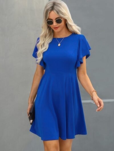 Elegant Solid Crew Neck Butterfly Sleeve Slim Dress Elegant Solid Crew Neck Butterfly Sleeve Slim Dress