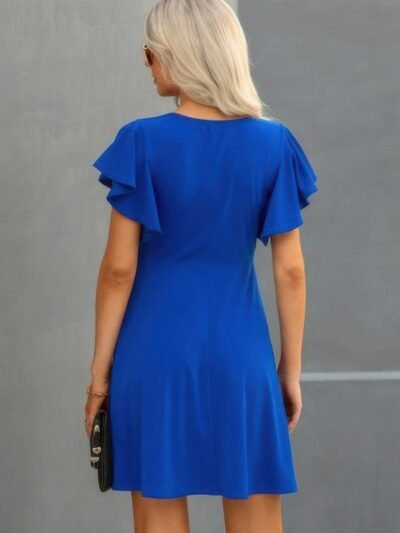 Elegant Solid Crew Neck Butterfly Sleeve Slim Dress Elegant Solid Crew Neck Butterfly Sleeve Slim Dress