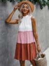Colorblock Cut Out Back Ruffle Hem Tiered Dress