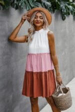 Colorblock Cut Out Back Ruffle Hem Tiered Dress