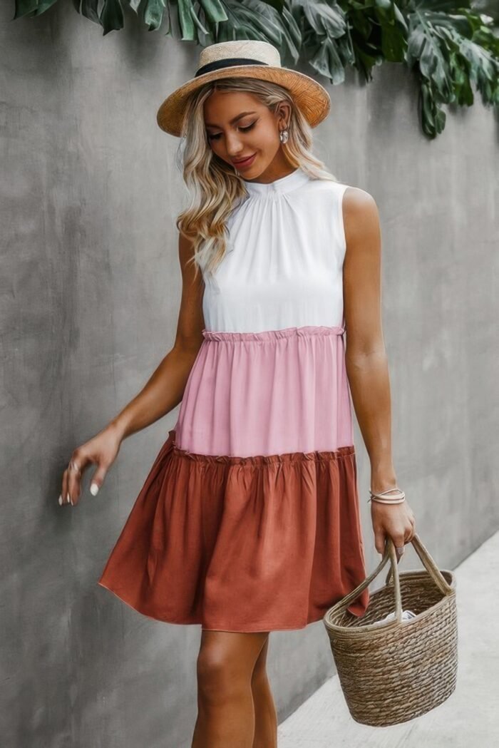 Colorblock cut out back ruffle hem tiered dress - image 2