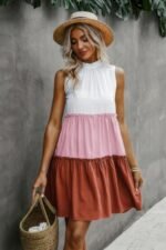 Colorblock Cut Out Back Ruffle Hem Tiered Dress - Image 3