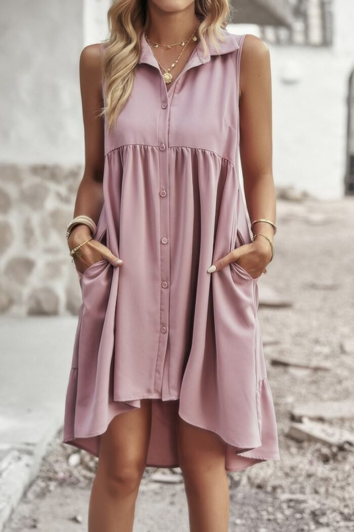 Sleeveless solid peplum shirt dress