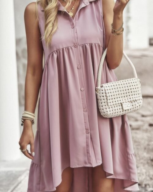 sleeveless solid peplum shirt dress
