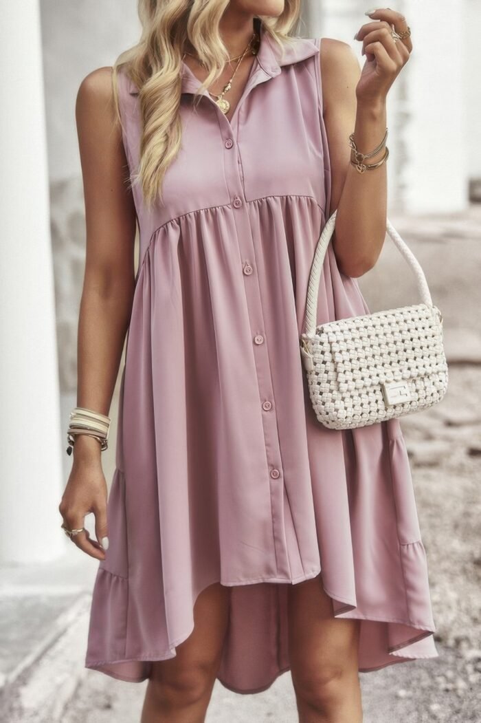 Sleeveless solid peplum shirt dress