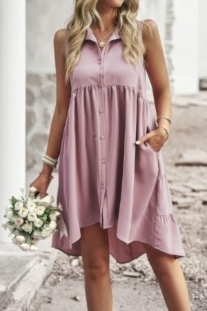 Sleeveless Solid Peplum Shirt Dress Sleeveless Solid Peplum Shirt Dress