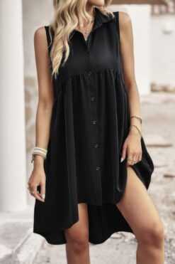 Sleeveless Solid Peplum Shirt Dress