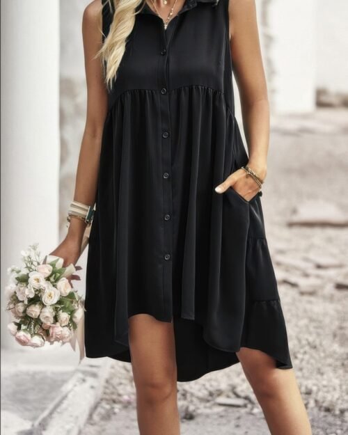 sleeveless solid peplum shirt dress
