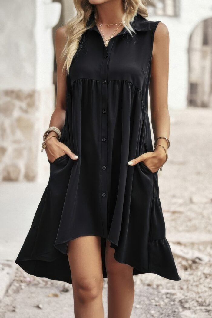 Sleeveless solid peplum shirt dress