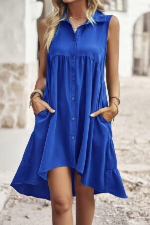 Sleeveless Solid Peplum Shirt Dress Sleeveless Solid Peplum Shirt Dress
