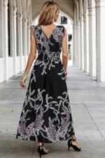 Cross V Neck Floral Print Sleeveless Fit Dress - Image 3