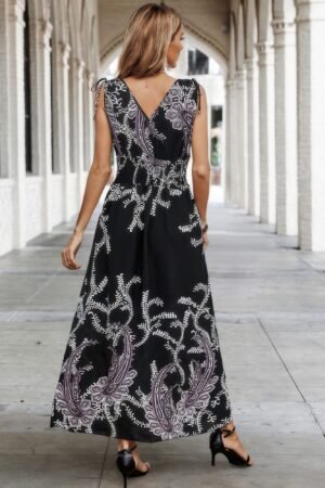 Cross V Neck Floral Print Sleeveless Fit Dress Cross V Neck Floral Print Sleeveless Fit Dress
