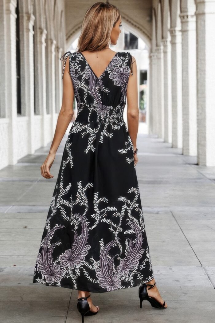 Cross v neck floral print sleeveless fit dress - image 3