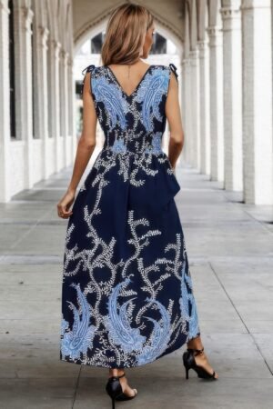 Cross V Neck Floral Print Sleeveless Fit Dress Cross V Neck Floral Print Sleeveless Fit Dress