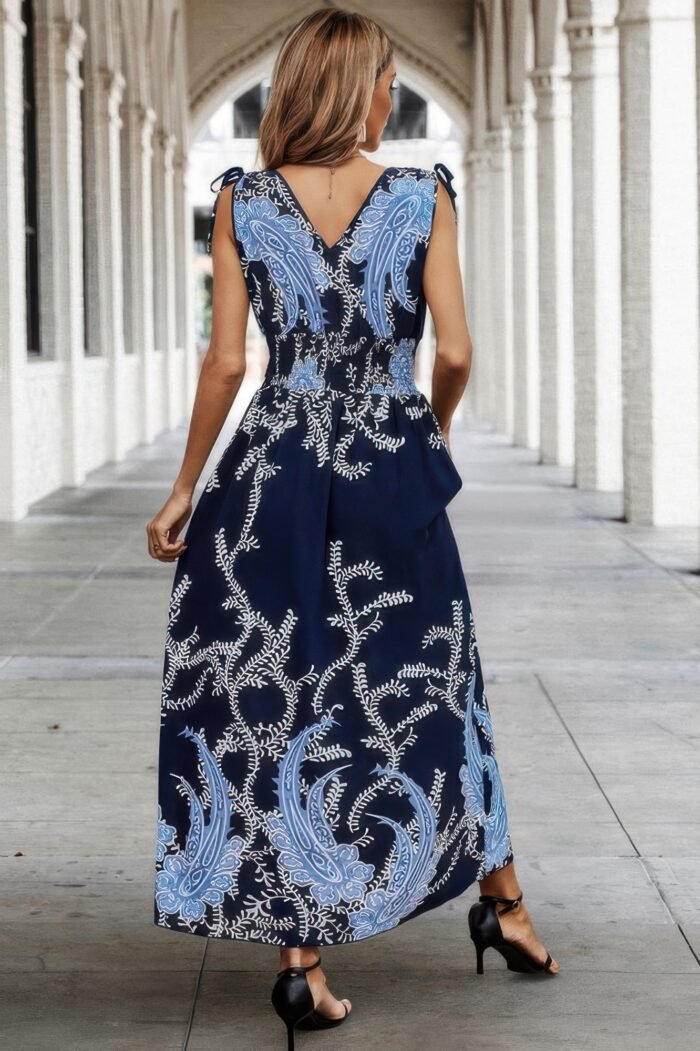 Cross v neck floral print sleeveless fit dress - image 6