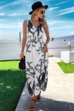 Cross V Neck Floral Print Sleeveless Fit Dress - Image 8