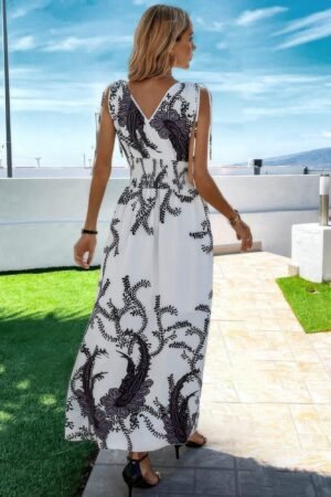Cross V Neck Floral Print Sleeveless Fit Dress Cross V Neck Floral Print Sleeveless Fit Dress