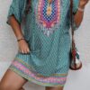 Plus Size V Neck Printed Loose Fit Midi Dress