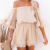 Off Shoulder Flounce Bell Sleeve Romper