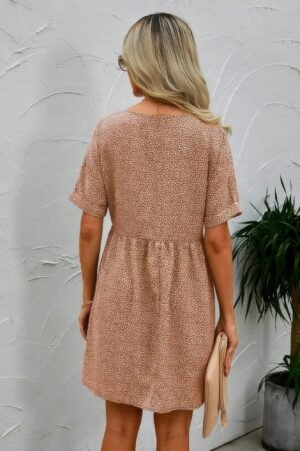 Button V Neck Short Sleeve Tunic Short Dress Button V Neck Short Sleeve Tunic Short Dress