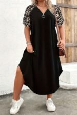 Plus Size Zipper Leopard Print Loose Fit Dress