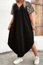 Plus Size Zipper Leopard Print Loose Fit Dress - Image 2