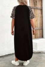 Plus Size Zipper Leopard Print Loose Fit Dress - Image 3