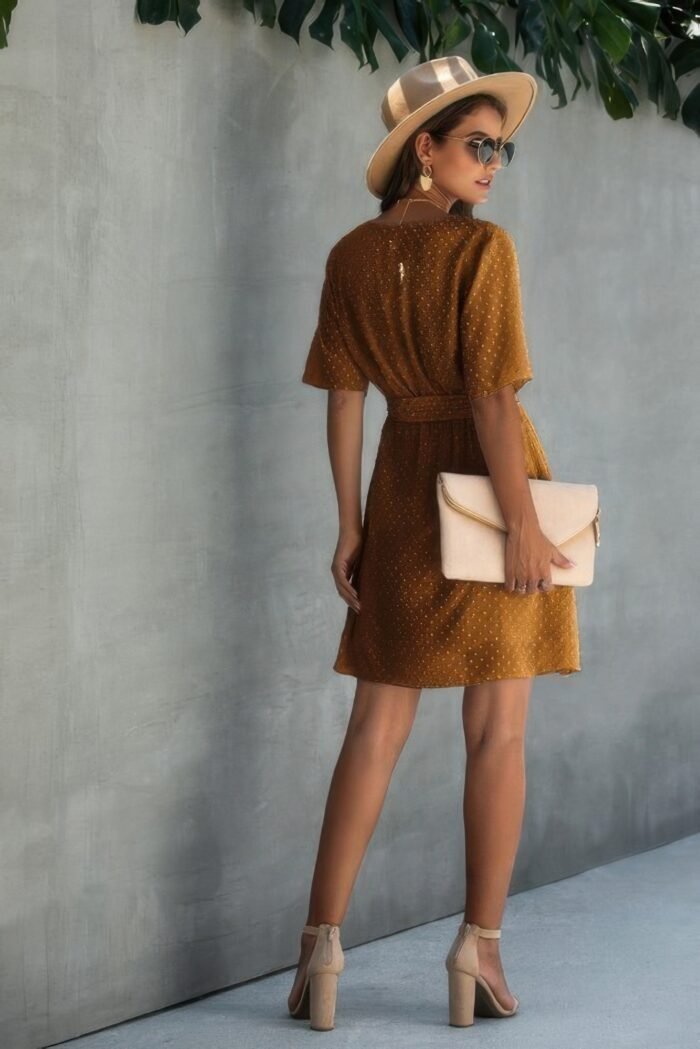 V neck ruffled hem wrap dress
