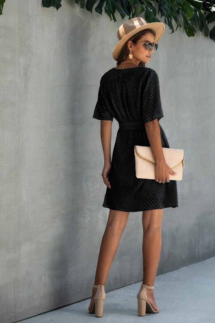 V neck ruffled hem wrap dress