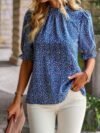 Floral Ruffle Mock Neck Shirt – Puff Sleeve Boho Top