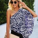 One Shoulder Zebra Print Loose Top