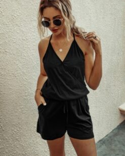 Button Sleeveless Spaghetti Strap Cami Romper