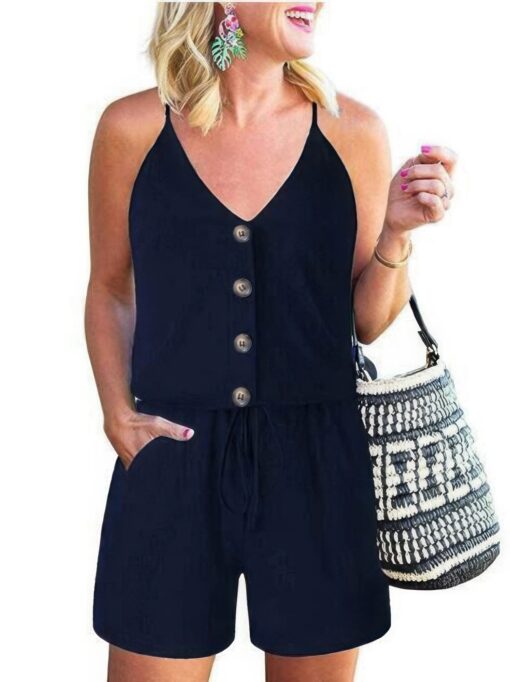 Button Sleeveless Spaghetti Strap Cami Romper - Image 8