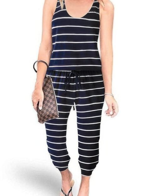 sleeveless drawstring square neck fit jumpsuit