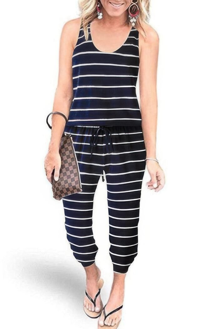 Sleeveless drawstring square neck fit jumpsuit